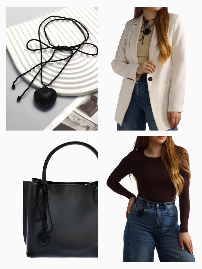 Чокер/кулон на шнурке «Сердечко» кожа, трансформер, цвет чёрный, 150 см - Фото 1