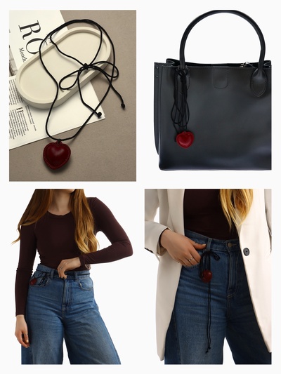 Чокер/кулон на шнурке «Сердечко» кожа, трансформер, цвет бордовый, 150 см