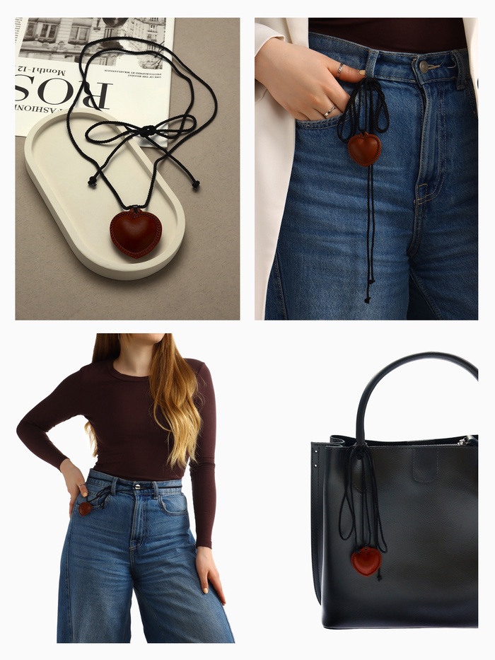 Чокер/кулон на шнурке «Сердечко» кожа, трансформер, цвет коричневый, 150 см - Фото 1