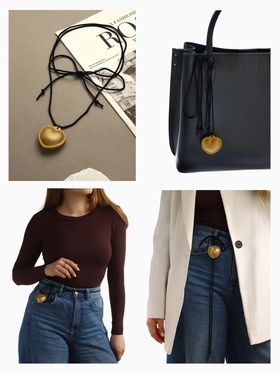 Чокер/кулон на шнурке «Сердечко» кожа, трансформер, цвет золото, 150 см