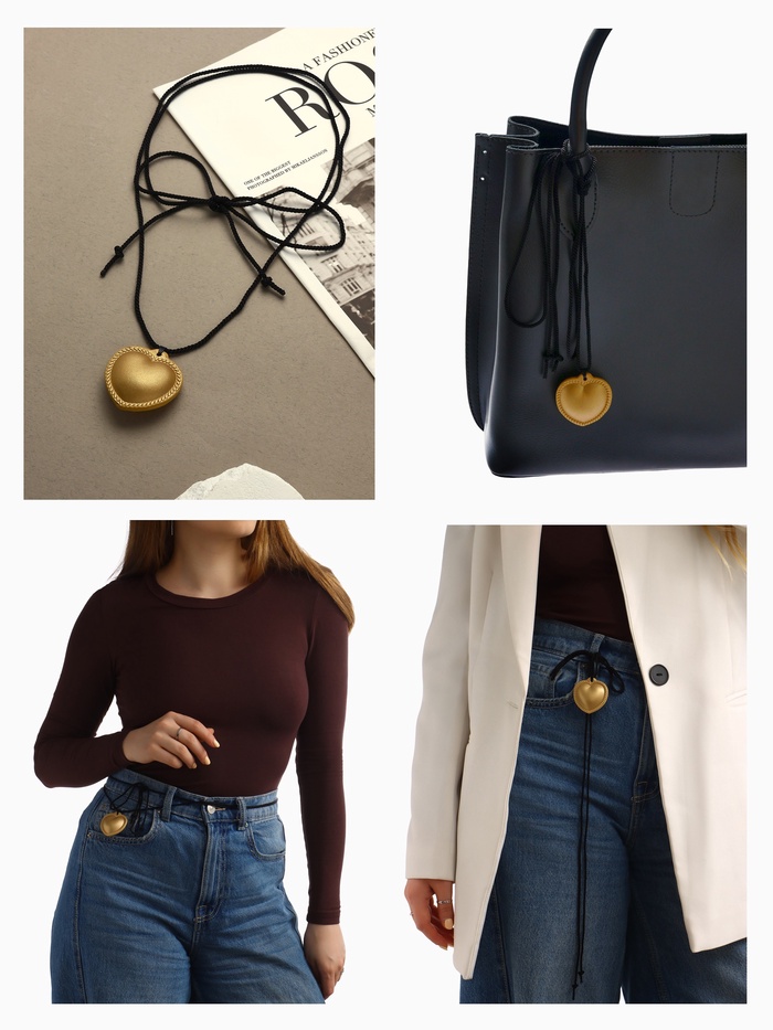 Чокер/кулон на шнурке «Сердечко» кожа, трансформер, цвет золото, 150 см - Фото 1