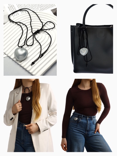 Чокер/кулон на шнурке «Сердечко» кожа, трансформер, цвет серебро, 150 см