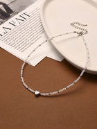 Чокер бисерный «Сердце» бусина №4, белый в серебре, 35 см - Фото 3