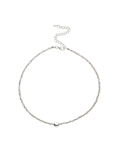 Чокер бисерный «Сердце» бусина №4, серый в серебре, 35 см