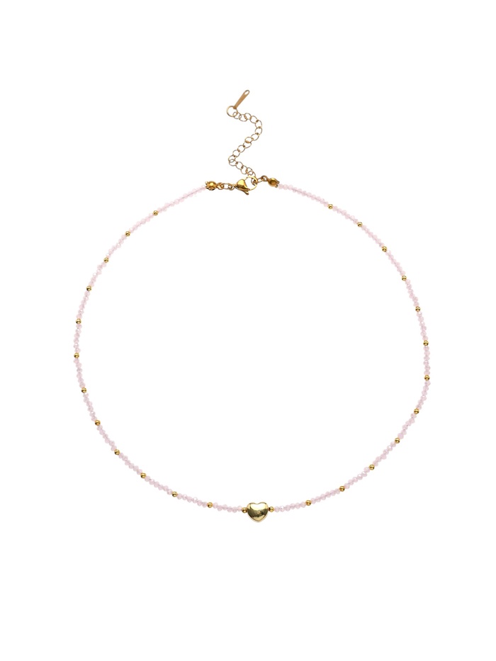 Чокер бисерный «Сердце», бусина №4, розовый в золоте, 35 см - Фото 1