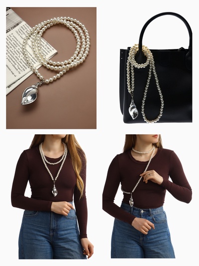 Портупея жемчужная с кулоном «Ракушка», 129 см, белая в серебре