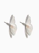 Серьги с жемчугом «Цветы» крупные, белые в серебре - Фото 2