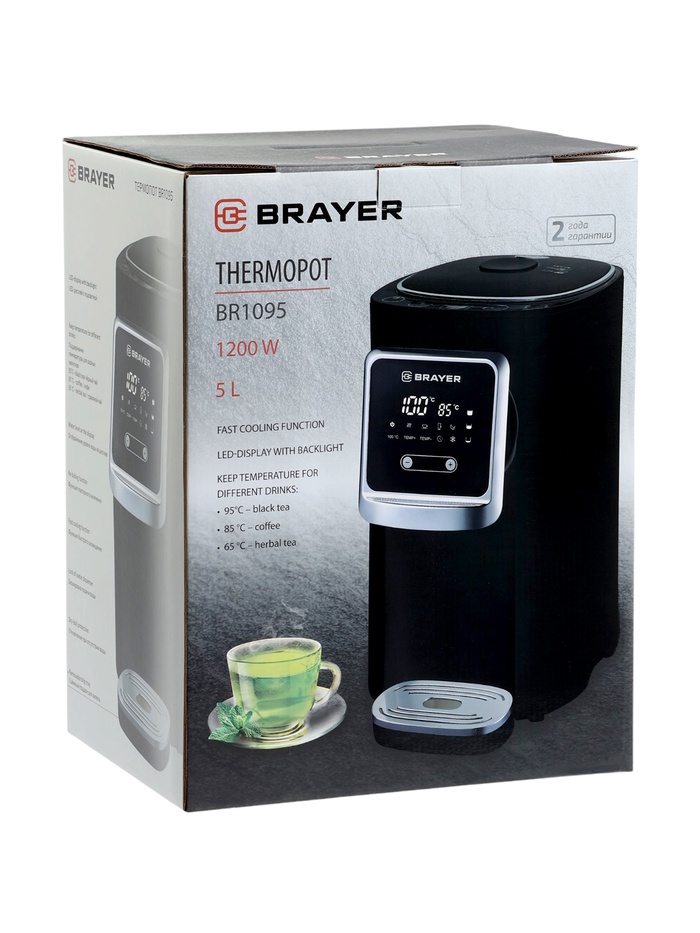 Термопот BRAYER 1095BR, 5 литров, 1200 Вт, LED-дисплей, охлаждение, поддержание температуры, чёрный - фото 51740701 Термопот BRAYER 1095BR, 5 литров, 1200 Вт, LED-дисплей, охлаждение, поддержание температуры, чёрный - фото 51740701