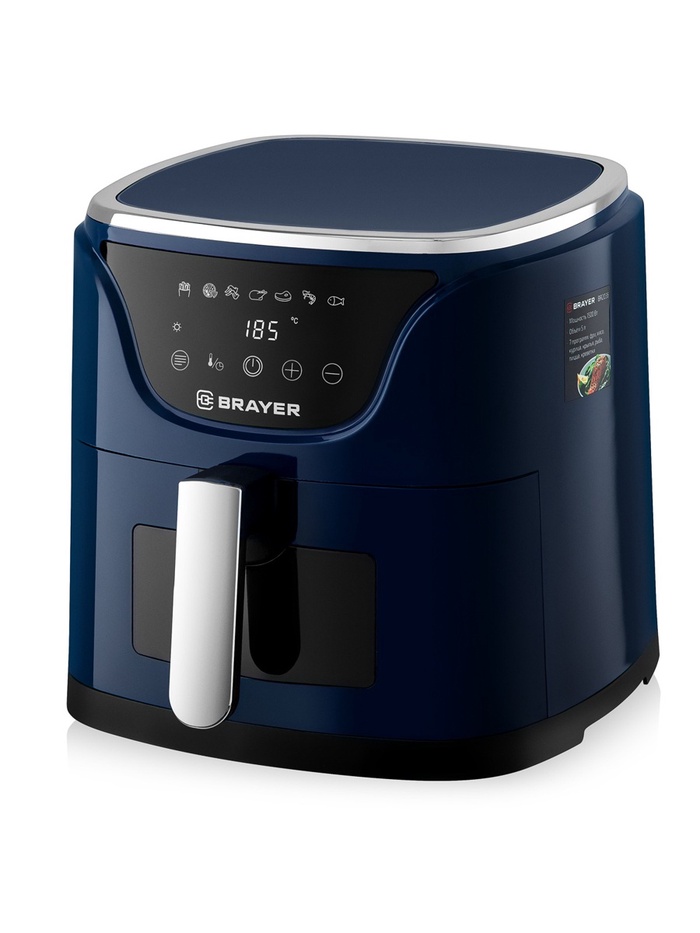 Аэрогриль BRAYER 2036BR, 5 литров, 1500 Вт, 7 программ, 200°С, LCD-дисплей, таймер, решётка, синий - Фото 1