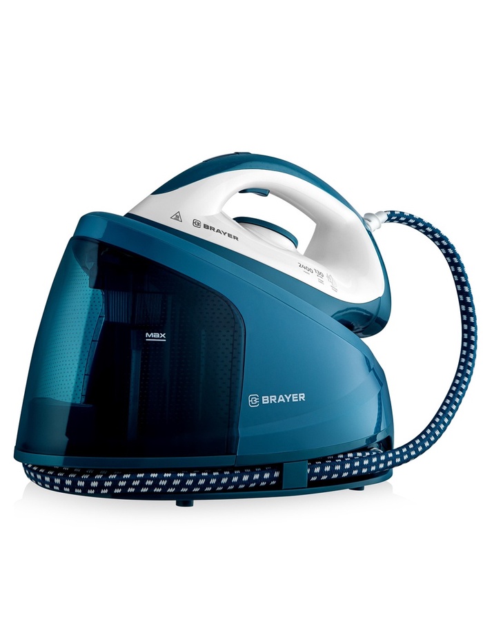Парогенератор BRAYER 4156BR, 1200 мл, вертикальное отпаривание, 2400 Вт, 6 бар, керамическая подошва, синий - Фото 1