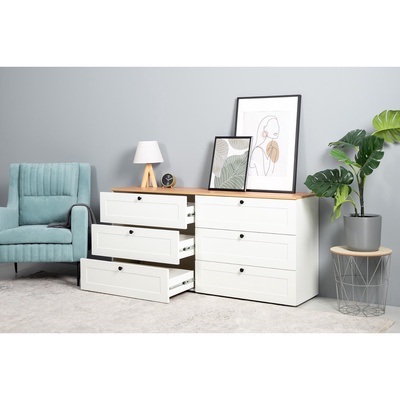 Комод «Остин 16.240», 6 ящиков, 1600×419×754 мм, цвет белый МДФ/дуб золотой