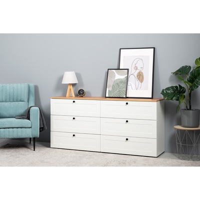 Комод «Остин 16.240», 6 ящиков, 1600×419×754 мм, цвет белый МДФ/дуб золотой