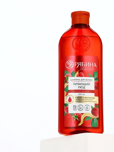 Шампунь для волос, питающий уход, аромат малины, 400 мл, Рябина