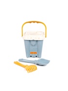 Набор игрушек для песочницы, 4 предмета: ведро-замок, ситечко, лопатка, грабельки, серо-голубой - Фото 4