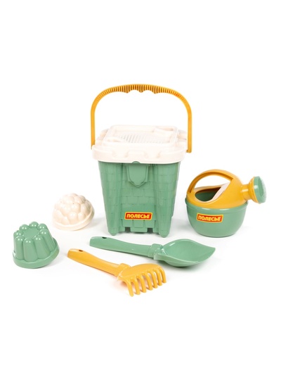 Набор игрушек для песочницы, 7 предметов: ведро-замок, ситечко, лопатка, грабельки, формочки, лейка