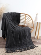 Плед с бахромой «Этель» Coal, 135×180 см, тёмно-серый - Фото 1