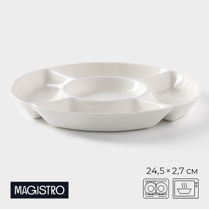 УЦЕНКА Менажница Magistro «Бланш», 24.7×24.5×2.7 см, 5 ячеек, белая - Фото 1