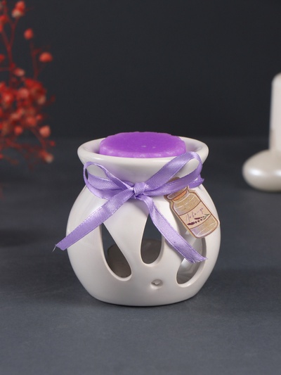 Набор: аромалампа для эфирных масел, мелтс из воска ароматический «Лаванда», сиреневая, 6.5×6.2×7.5 см