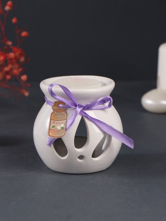 Набор: аромалампа для эфирных масел, мелтс из воска ароматический «Жасмин», белая, 6.5×6.2×7.5 см - Фото 1