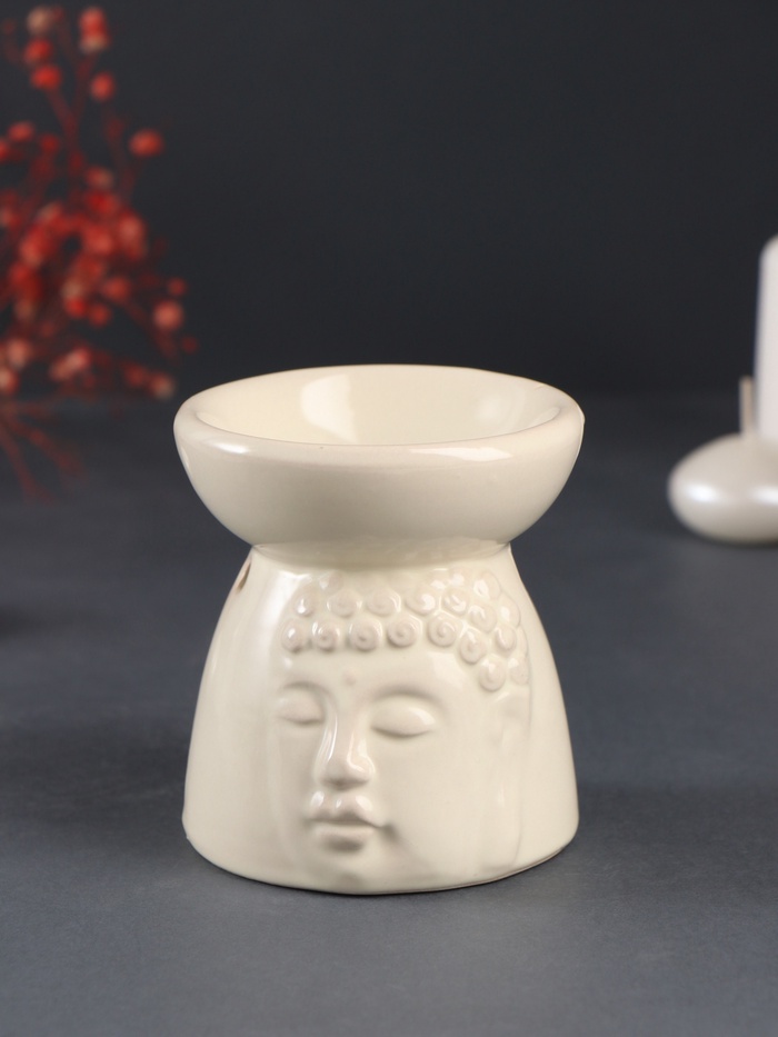 Аромалампа для эфирных масел «Лик Будды», керамика, св. беж, 8×8×9 см - Фото 1