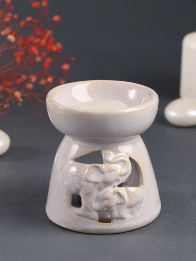 Набор: аромалампа для эфирных масел, мелтс из воска ароматический «Слон со слонёнком», светлый беж, 10×10×9 см