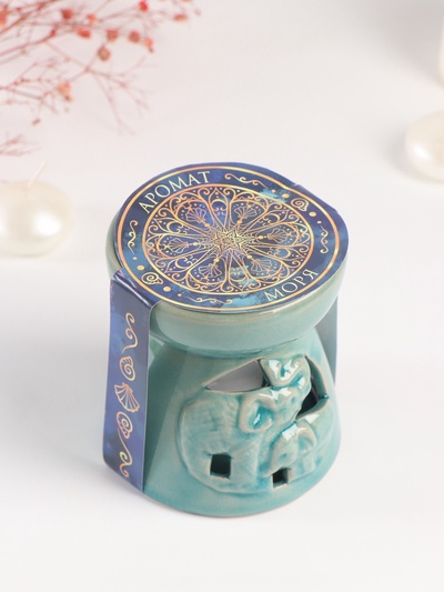 Набор: аромалампа для эфирных масел, мелтс из воска ароматический «Слон со слонёнком», бирюза, 10×10×9 см