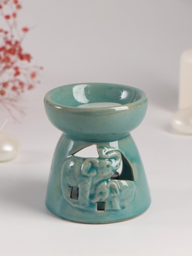 Набор: аромалампа для эфирных масел, мелтс из воска ароматический «Слон со слонёнком», бирюза, 10×10×9 см