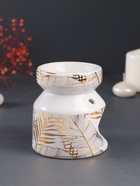 Аромалампа для эфирных масел «Золотые пальмовые листья на белом», керамика, 9.8×9.8×11 см - Фото 2