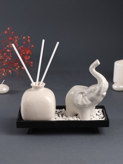 Набор: диффузор для эфирных масел «Слон», фигурка керамика, сад камней, аромапалочки 3 шт., 9.5×20×16 см