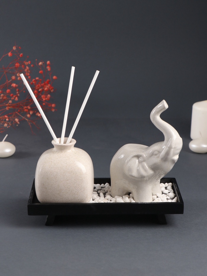Набор: диффузор для эфирных масел «Слон», фигурка керамика, сад камней, аромапалочки 3 шт., 9.5×20×16 см - Фото 1