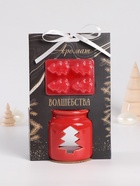 Набор: аромалампа для эфирных масел, мелтсы из воска ароматические «Ёлочка», красная, 7.5×7.5×8 см - Фото 1