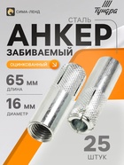 Анкер ТУНДРА, забиваемый, стальной, оцинкованный, М16×65 мм, 25 шт. - Фото 1