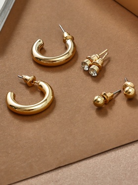 Набор серьги 3 пары «Классика» кольца, цвет золото