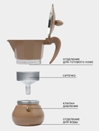 Кофеварка гейзерная Доляна «Мокко», 150 мл, на 3 чашки, нержавеющая сталь, коричневая - Фото 2