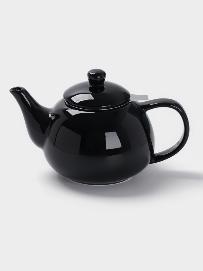 УЦЕНКА Чайник заварочный «Глянец», 1100 мл, чёрный, металл сито - Фото 1