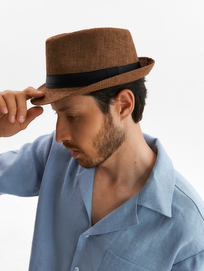 Шляпа мужская MINAKU «Плетеная», размер 58, коричневая