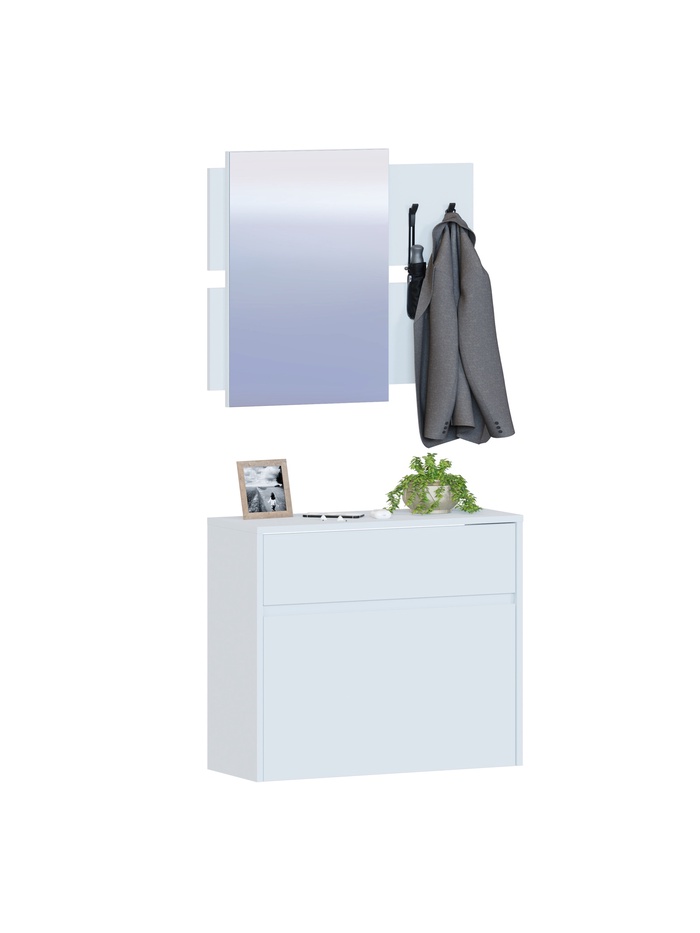 Вешалка с тумбой и обувницей «ВШ-15», 724×283×1540 мм, белый - Фото 1