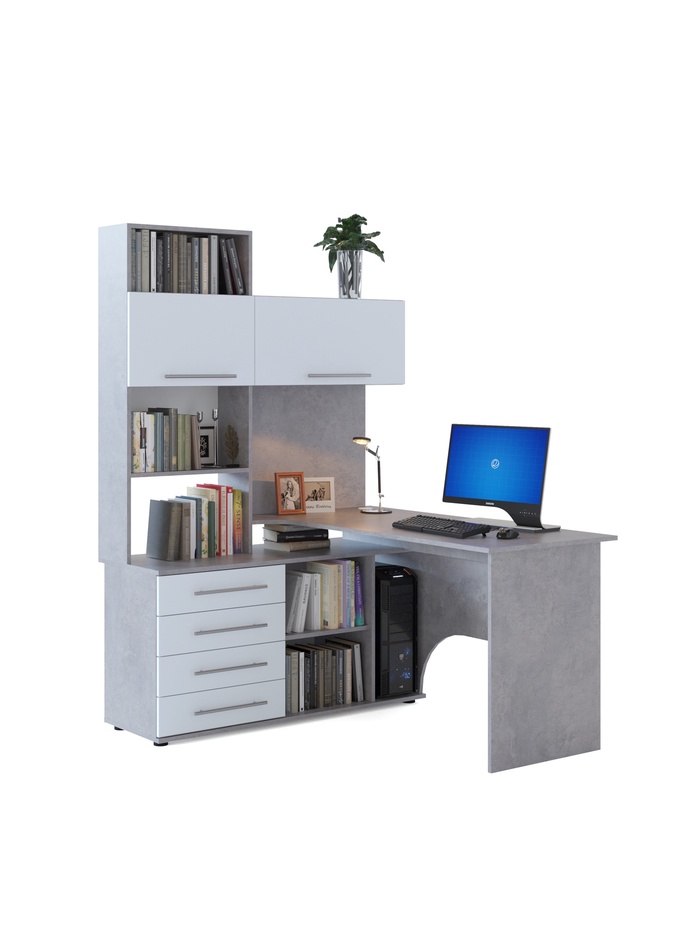 Стол компьютерный «КСТ14.1», левый, 1350×1235×1828 мм, бетон/белый - Фото 1
