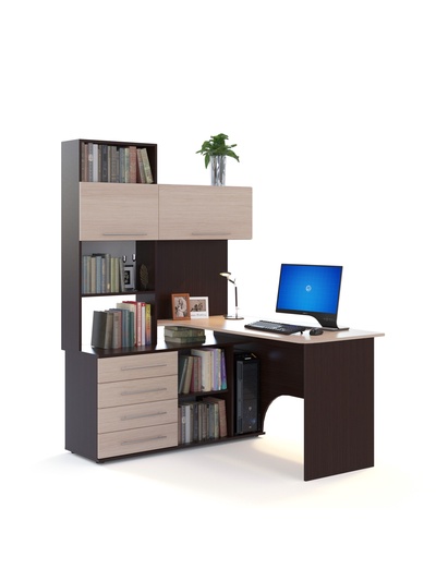 Стол компьютерный «КСТ14.1», левый, 1350×1235×1828 мм, венге/беленый дуб