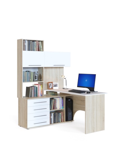 Стол компьютерный «КСТ14.1», левый, 1350×1235×1828 мм, дуб сонома/белый