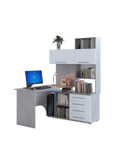 Стол компьютерный «КСТ14.1», правый, 1350×1235×1828 мм, бетон/белый