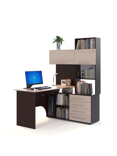 Стол компьютерный «КСТ14.1», правый, 1350×1235×1828 мм, венге/беленый дуб