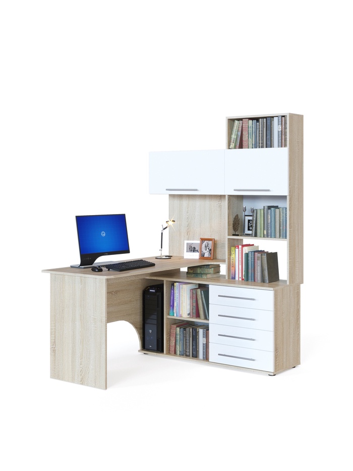 Стол компьютерный «КСТ14.1», правый, 1350×1235×1828 мм, дуб сонома/белый - Фото 1