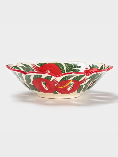 Фруктовница узбекская Шафран «Риштанская Керамика», d=28 см, белая, красная