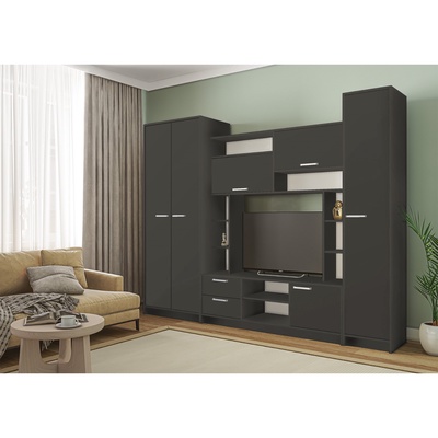 Стенка для гостиной «МАРТА», 2700×500×2100 мм, цвет серый графит