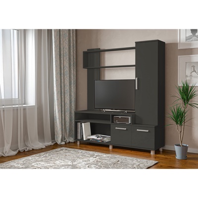 Мини - стенка в гостиную «Клик Мебель. Лира», 1600×1400×380 мм, цвет серый графит