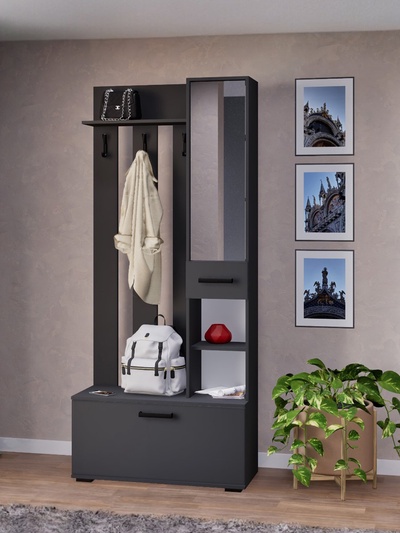 Прихожая с зеркалом «Ника», 910×354×2035 мм, цвет серый графит