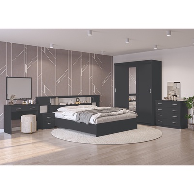 Спальный гарнитур «Клик Мебель. Бася», комплект 7 предметов, цвет серый графит