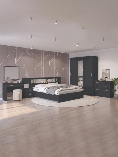 Спальный гарнитур «Аура», комплект 7 предметов, цвет серый графит