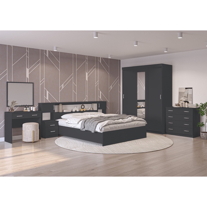 Спальный гарнитур «Клик Мебель. Бася», комплект 7 предметов, цвет серый графит - Фото 1